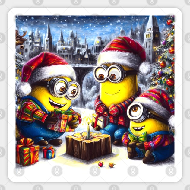 Merry Minions: Festive Christmas Art Prints Featuring Whimsical Minion Designs for a Joyful Holiday Celebration! Magnet by insaneLEDP